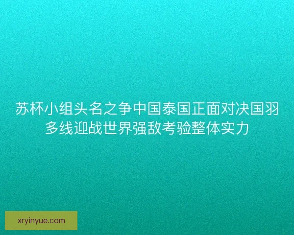 苏杯小组头名之争中国泰国正面对决国羽多线迎战世界强敌考验整体实力